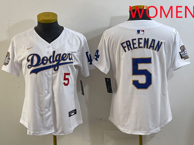 Women Los Angeles Dodgers #5 Freeman White Gold Game 2025 Nike MLB Jersey style 1